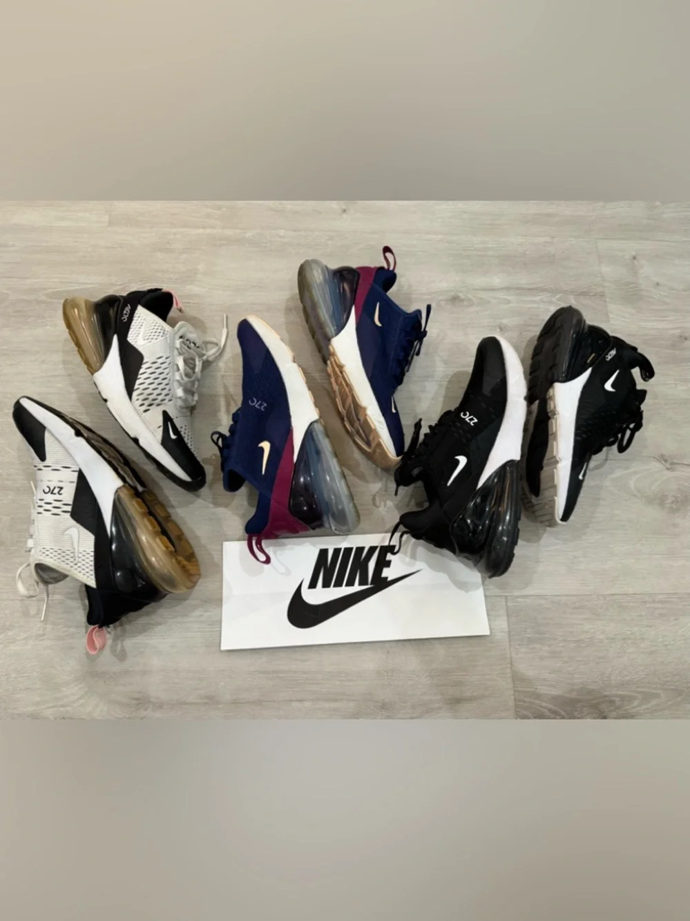 Nike Air Max 270 Bundle - 3 Pairs (White/Pink, Navy, Black)